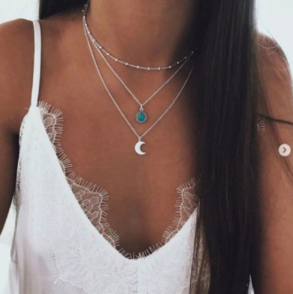 Jewelry - Multilayer Turquoise Moon Choker Necklace